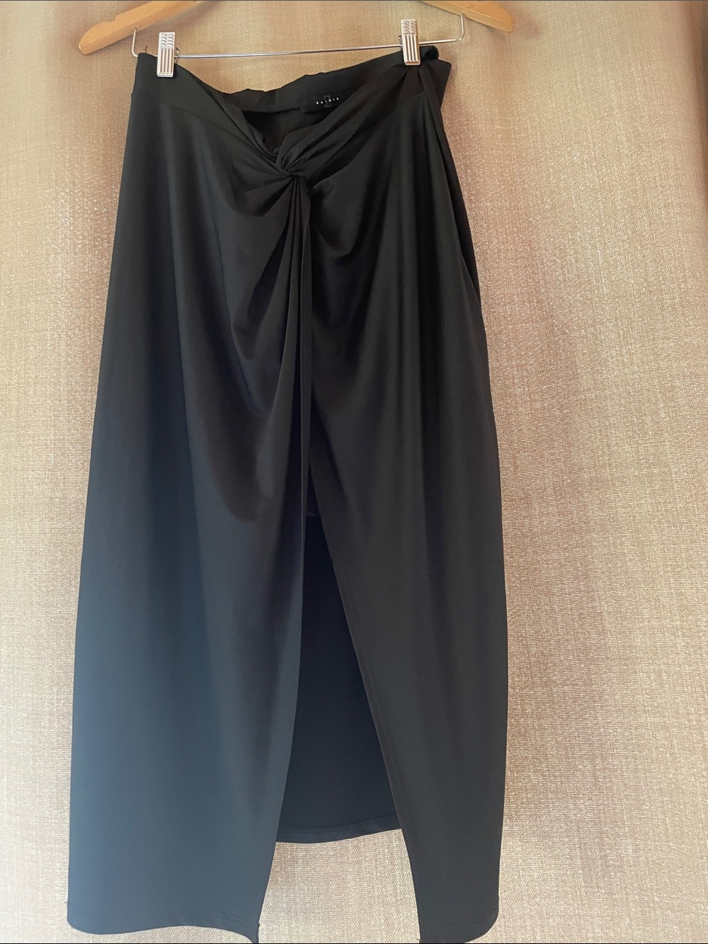 Twist-Front Black Midi Skirt